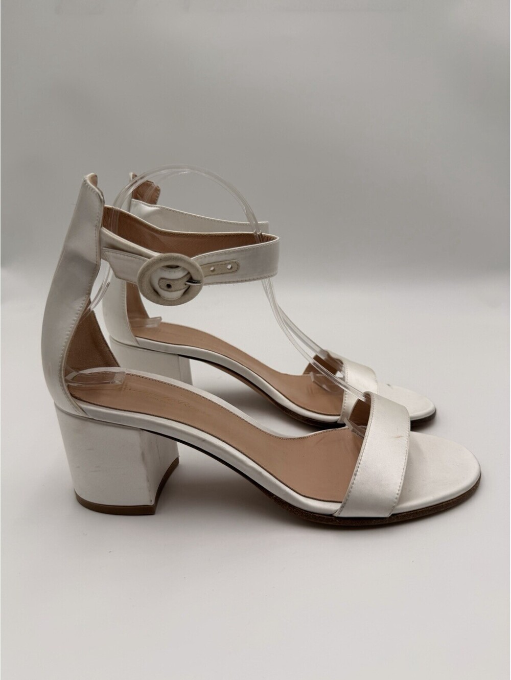 Gianvito Rossi white Satin ankle strap block heel sandals Size 39